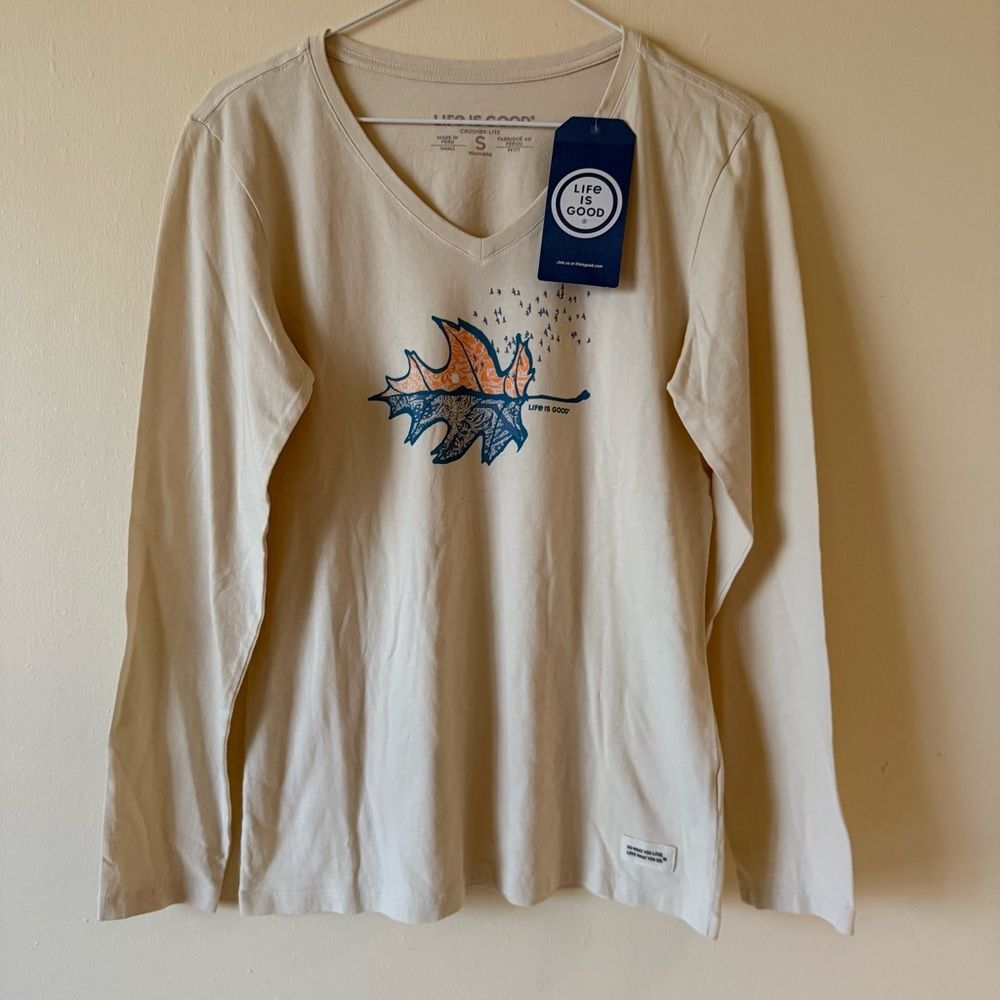 Life Is Good Autumn Leafscape Long Sleeve Crusher Lite Tee Women's SZ S NEW